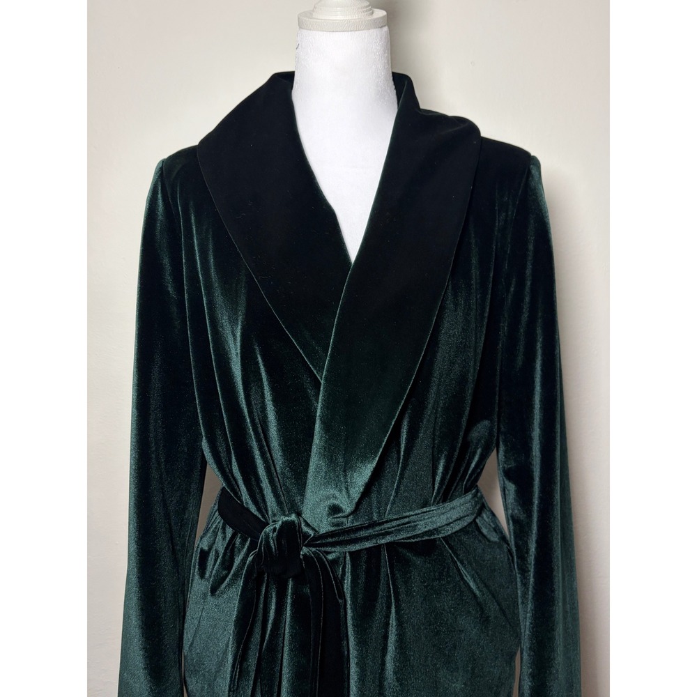 Gestuz Forest Green Velvet Wrap Jacket Shawl Collar Belted Blazer Size 34
